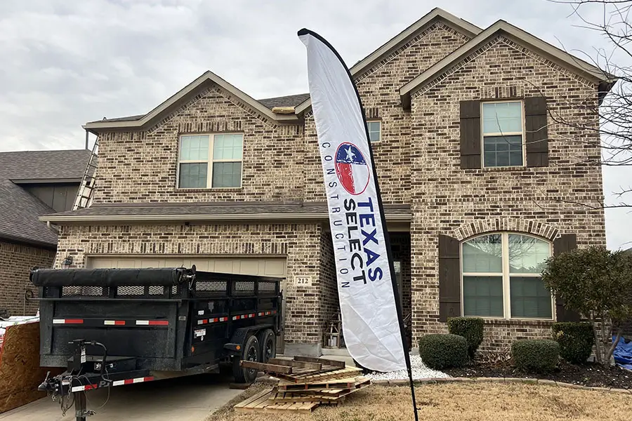 Texas Select Construction roofing crew at a Fort Worth home