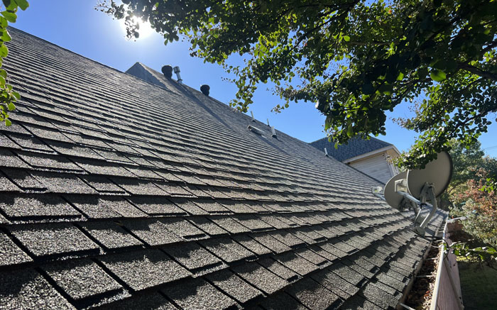 Newly installed asphalt shingle roofing